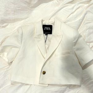 Zara white cropped blazer size M